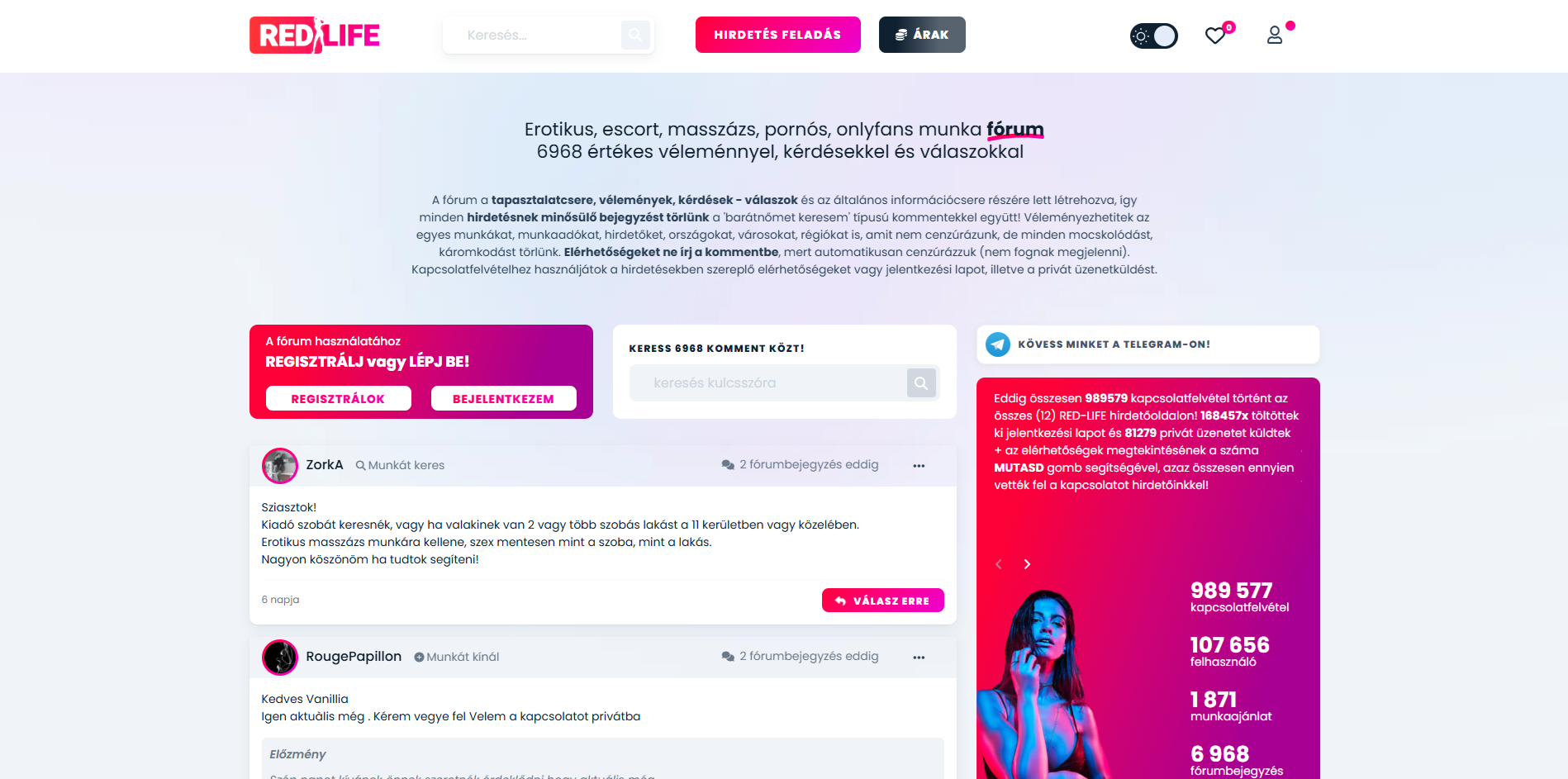 Red-Life - erotikus munka fórum képernyőfotó
