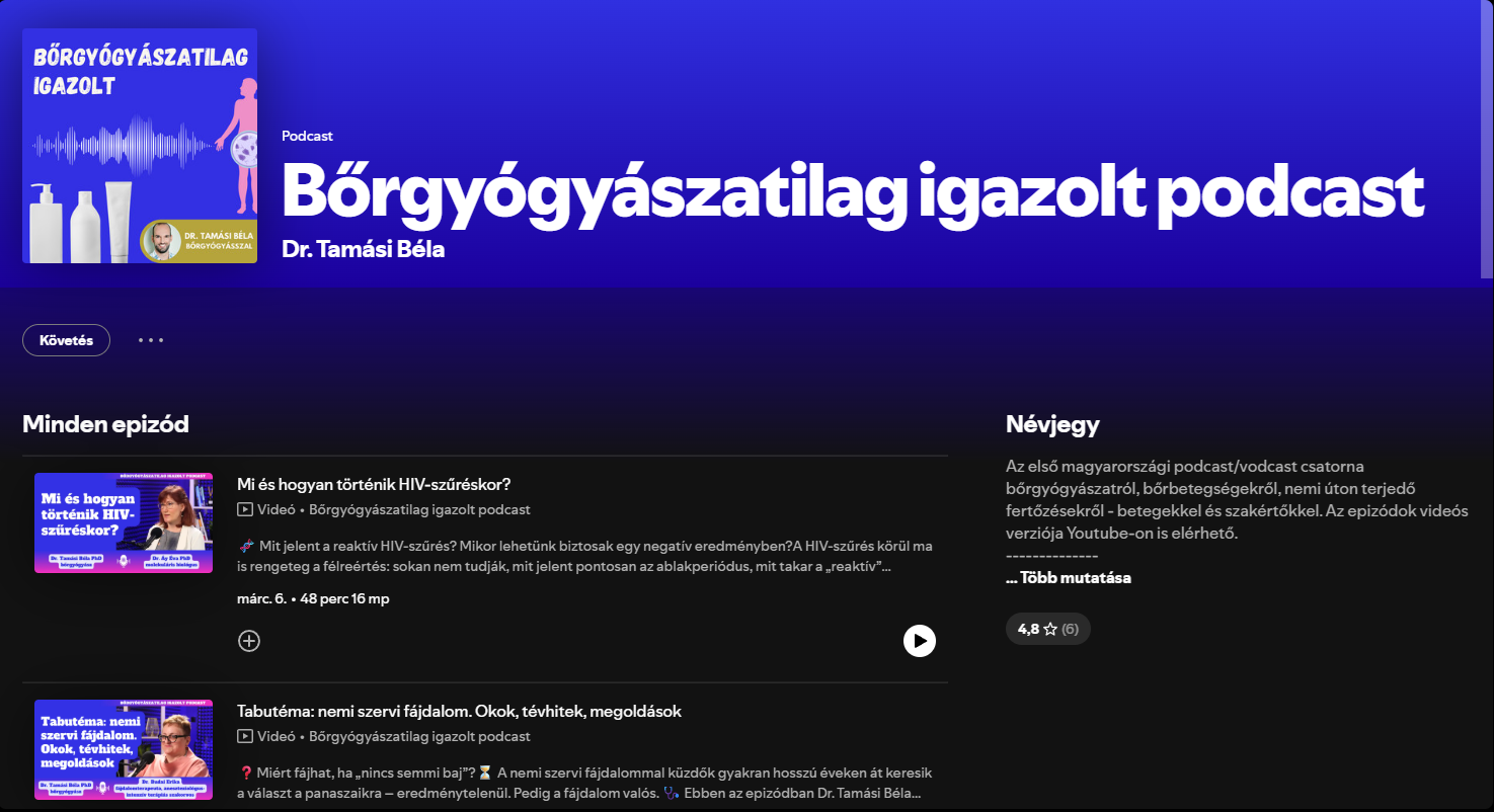 Bőrgyógyászatilag igazolt podcast képernyőfotó