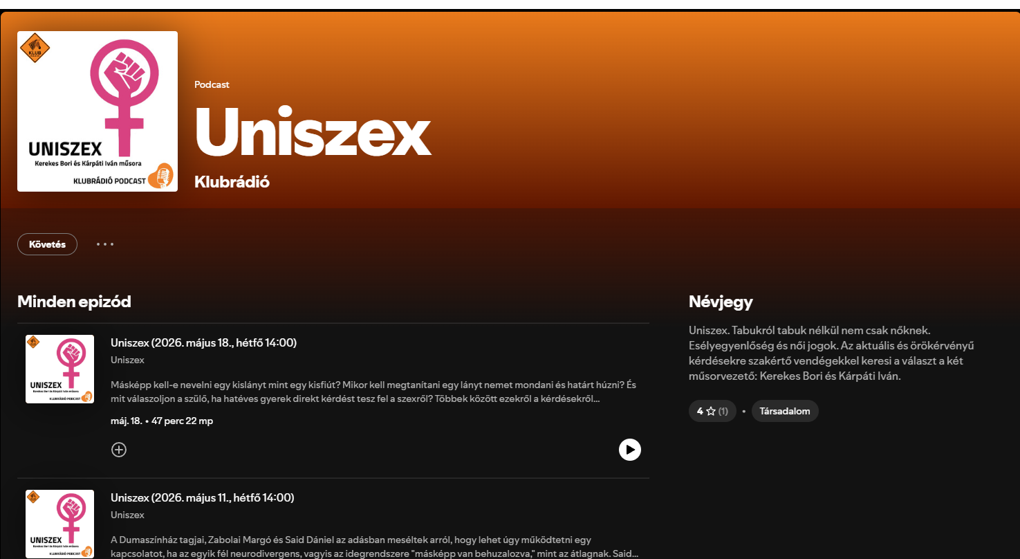 Uniszex – Klubrádió képernyőfotó