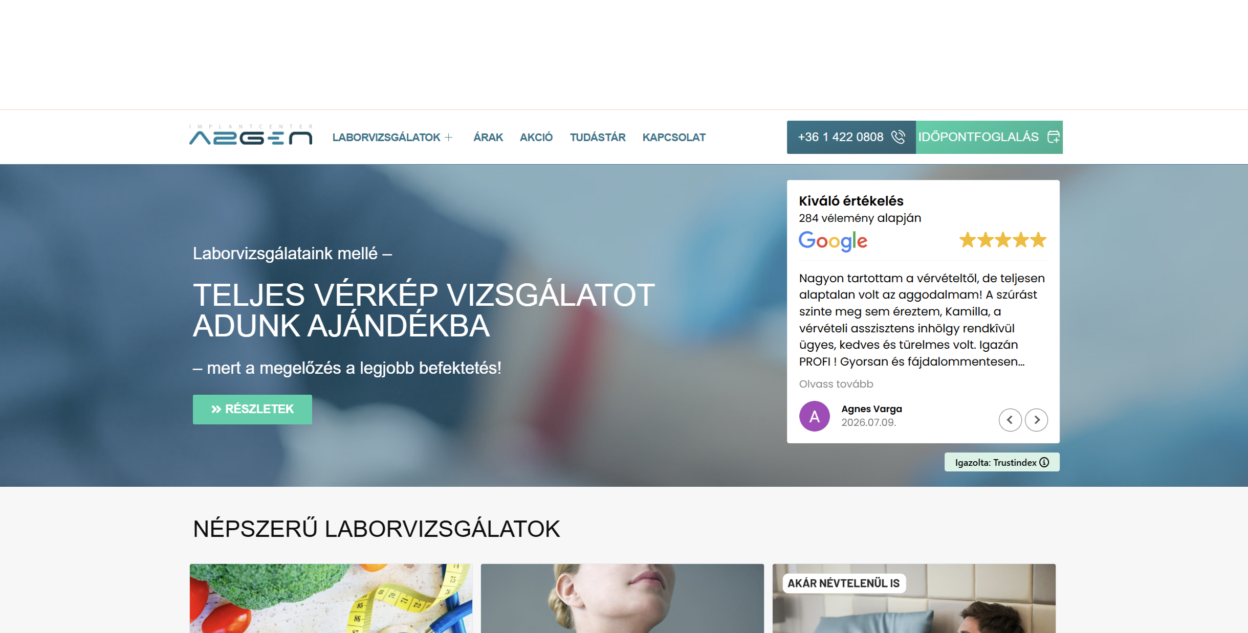 A2gen Laborszolgáltatások – anonim STD-szűrés képernyőfotó