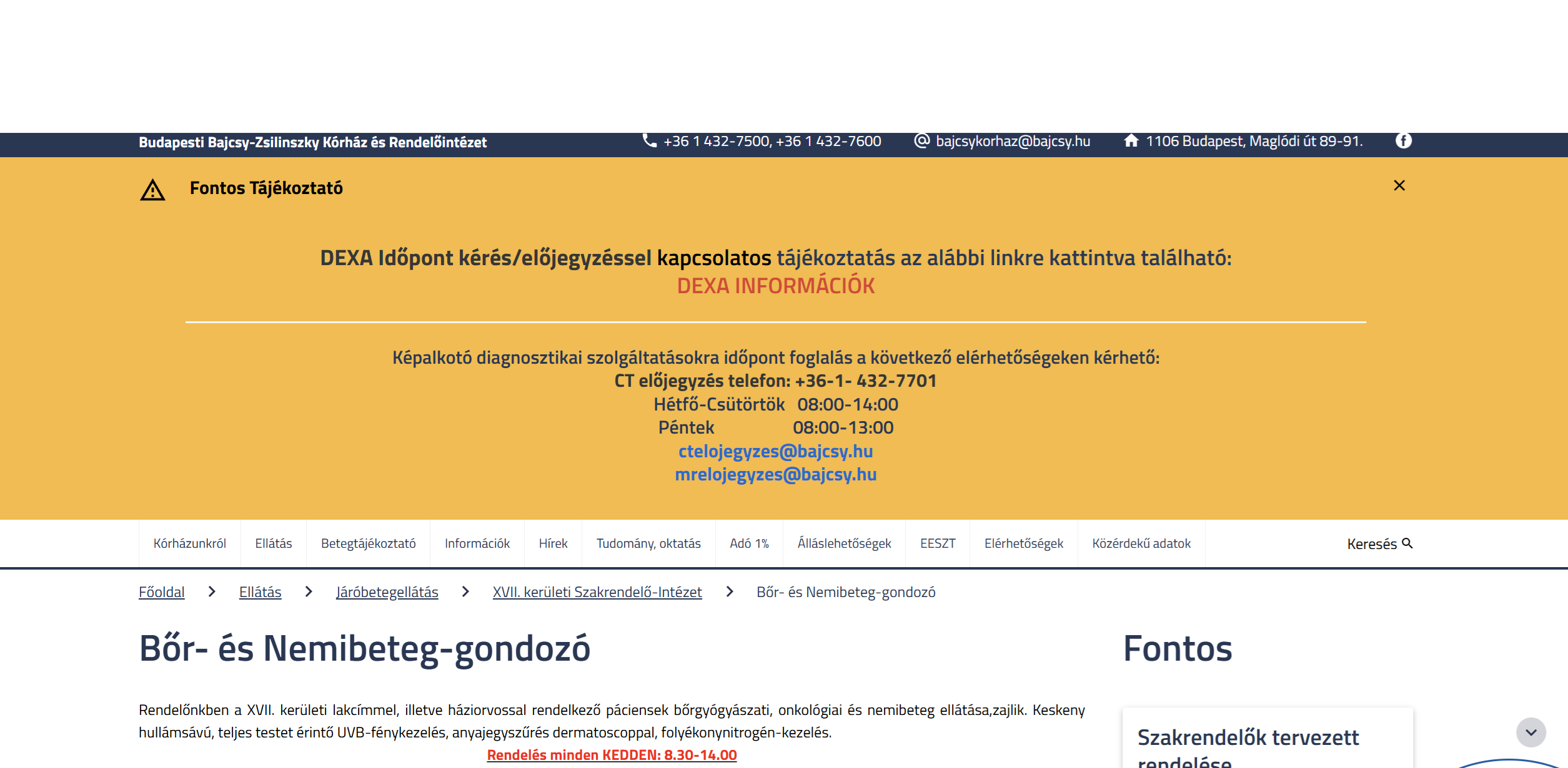 Bajcsy-Zsilinszky Kórház – XVII. kerületi Bőr- és Nemibeteg-gondozó képernyőfotó