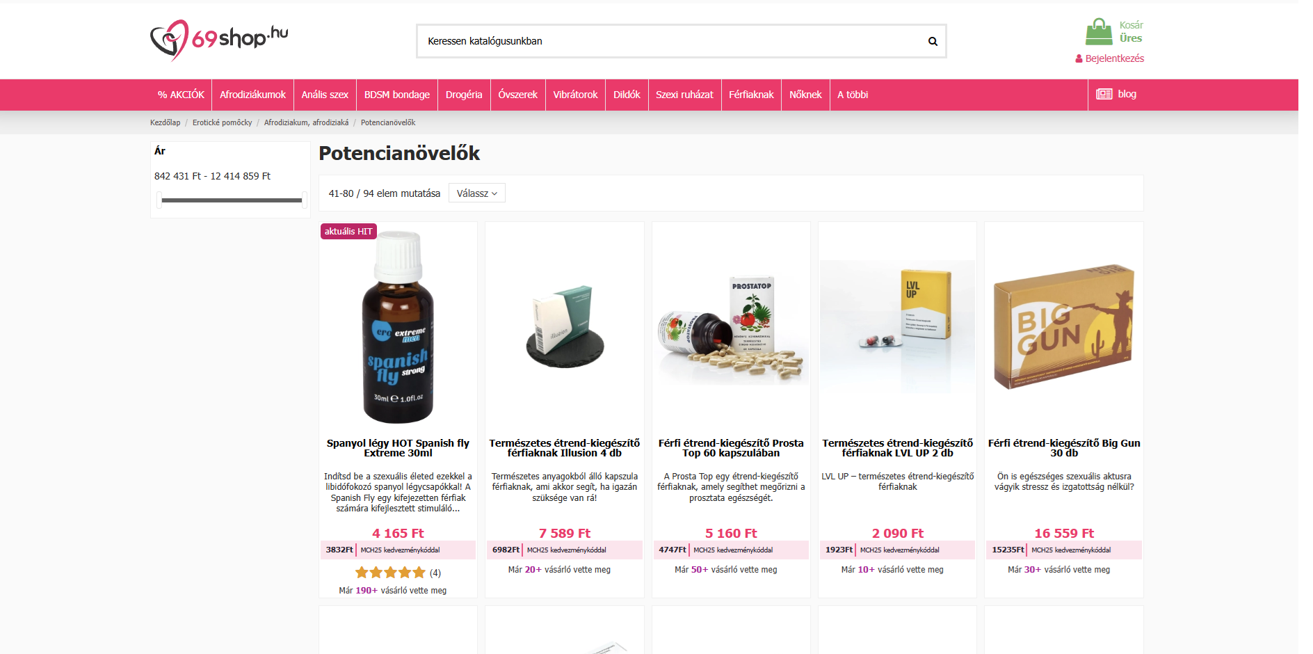 69Shop – Potencianövelők képernyőfotó