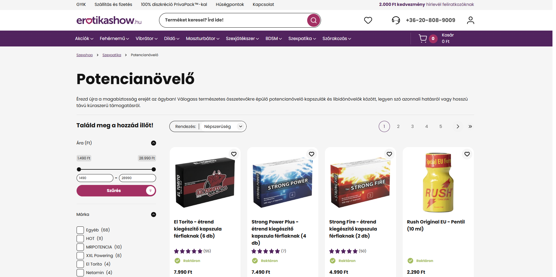 Erotikashow.hu – Potencianövelők képernyőfotó