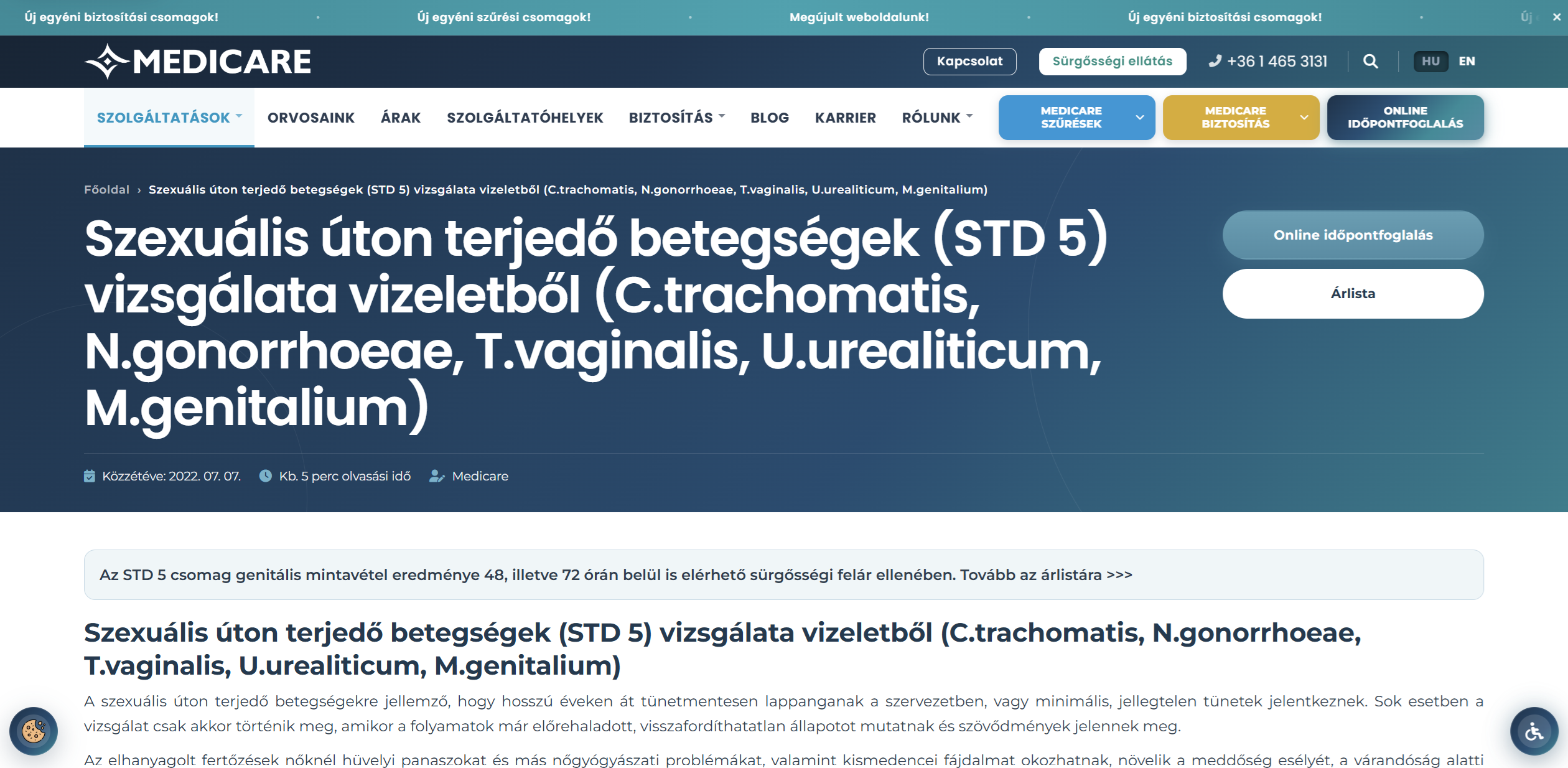 Medicare – STD laborvizsgálatok képernyőfotó