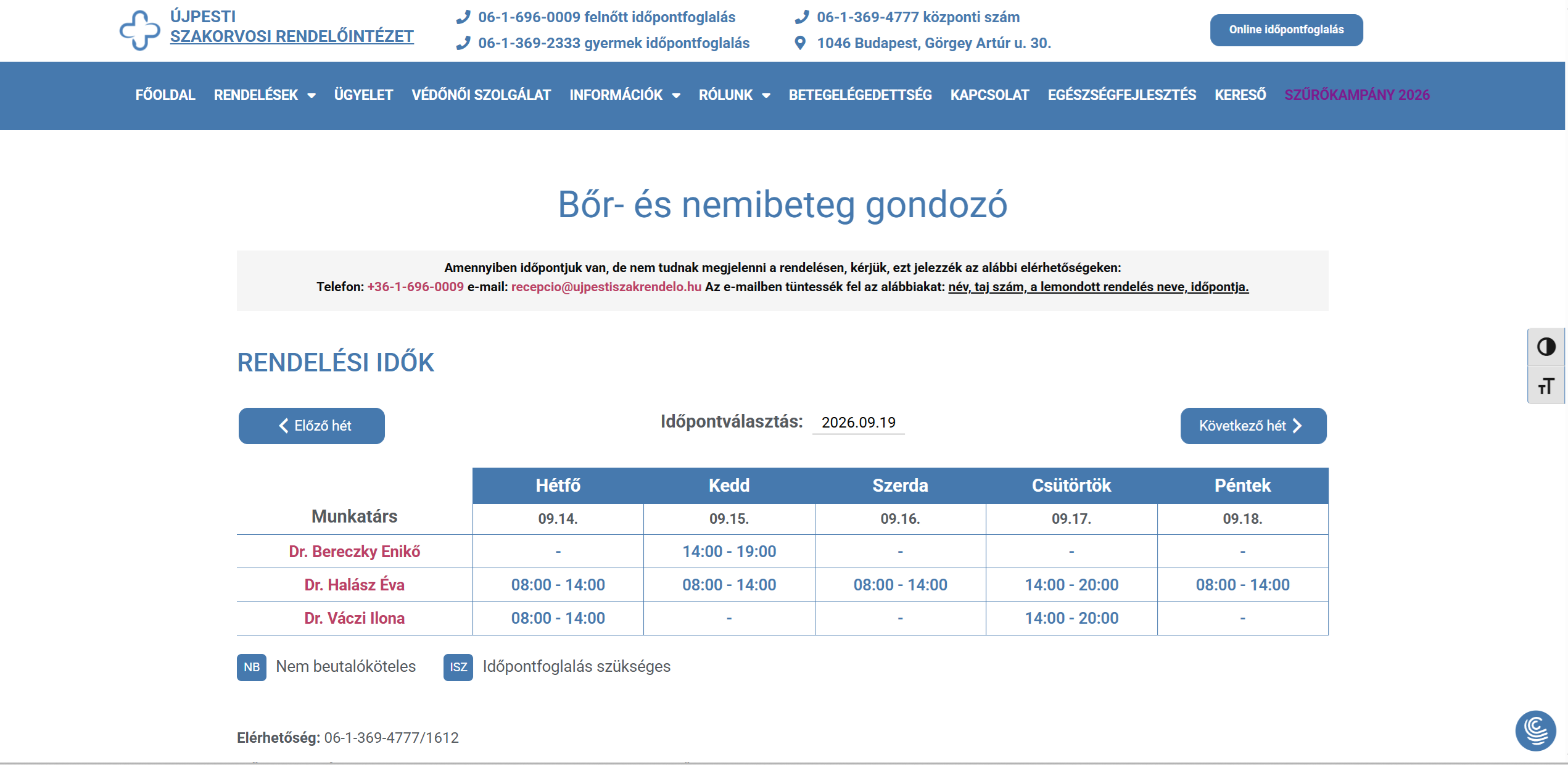Újpesti Szakorvosi Rendelőintézet – Bőr- és Nemibeteg-gondozó képernyőfotó