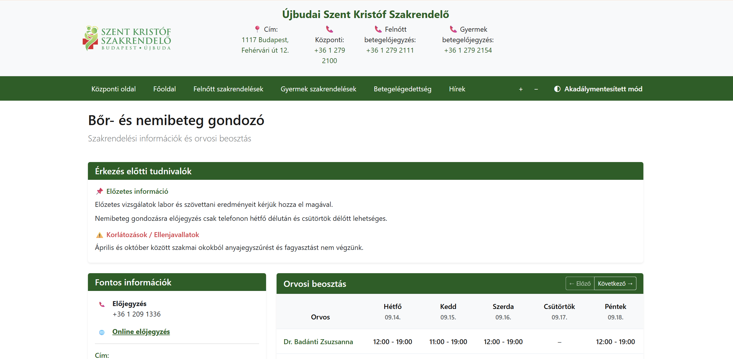 Szent Kristóf Szakrendelő – Bőr- és Nemibeteg-gondozó képernyőfotó