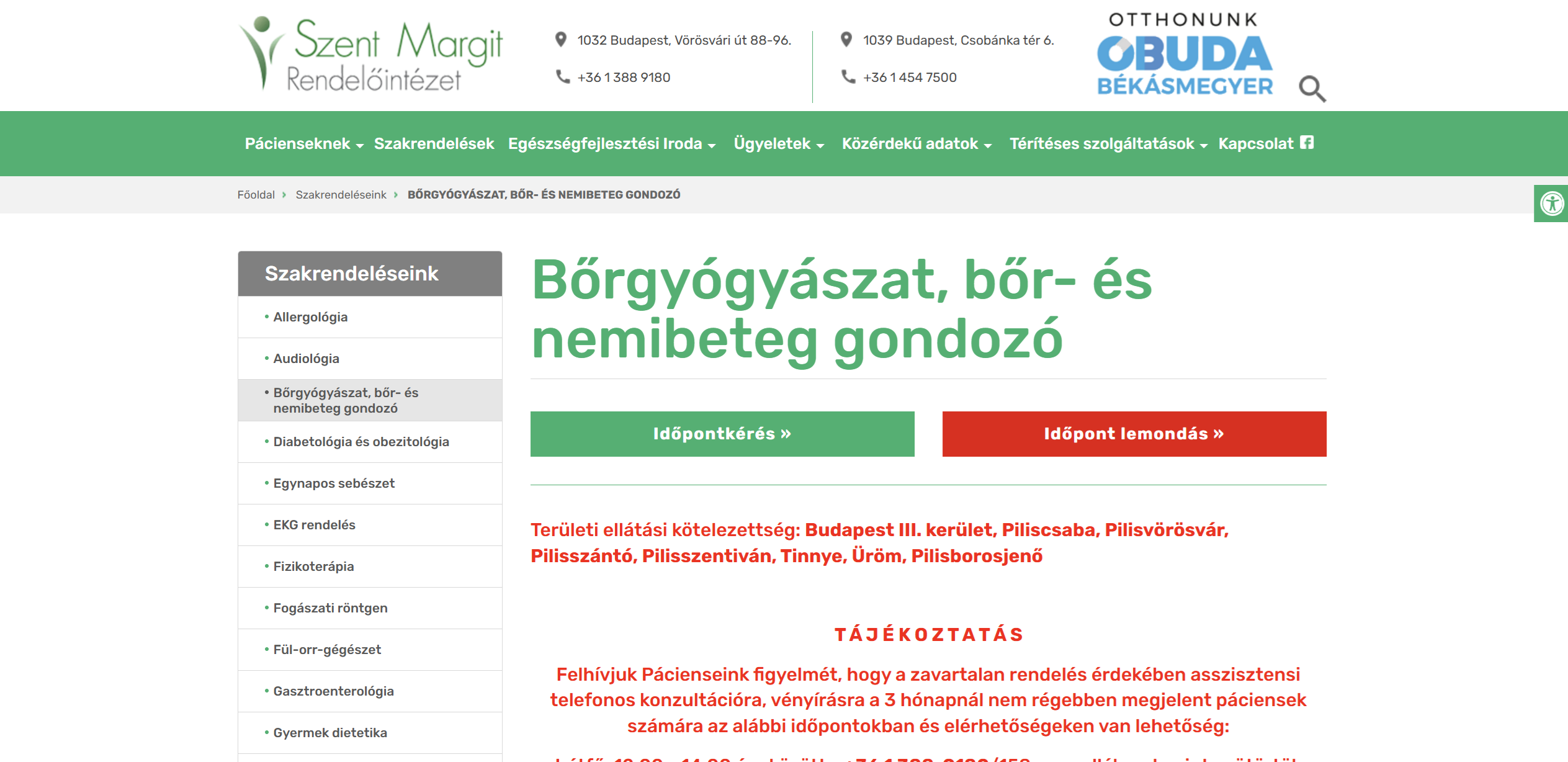 Szent Margit Rendelőintézet – Bőr- és Nemibeteg-gondozó képernyőfotó