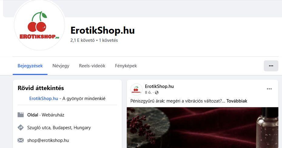 ErotikShop.hu – Facebook-oldal képernyőfotó