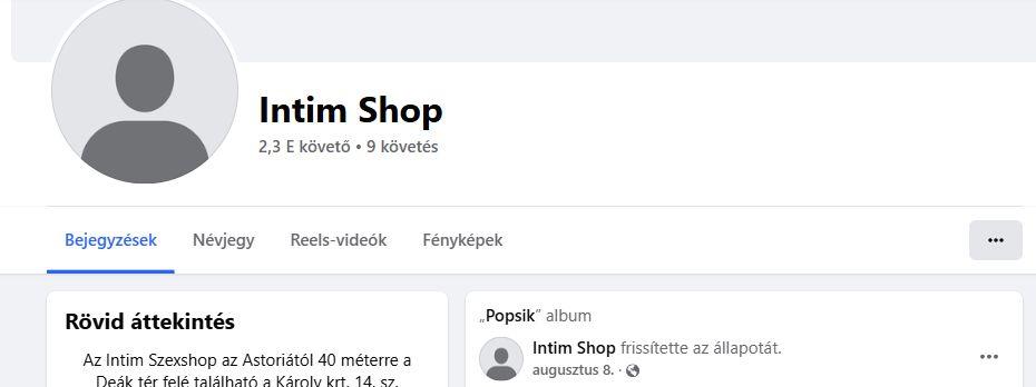 Intim Shop – Facebook-oldal képernyőfotó