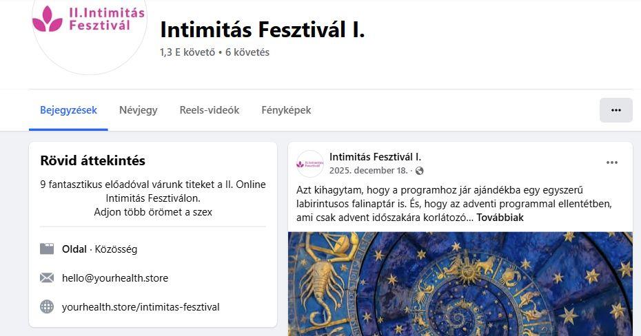 Intimitás Fesztivál – Facebook-oldal képernyőfotó