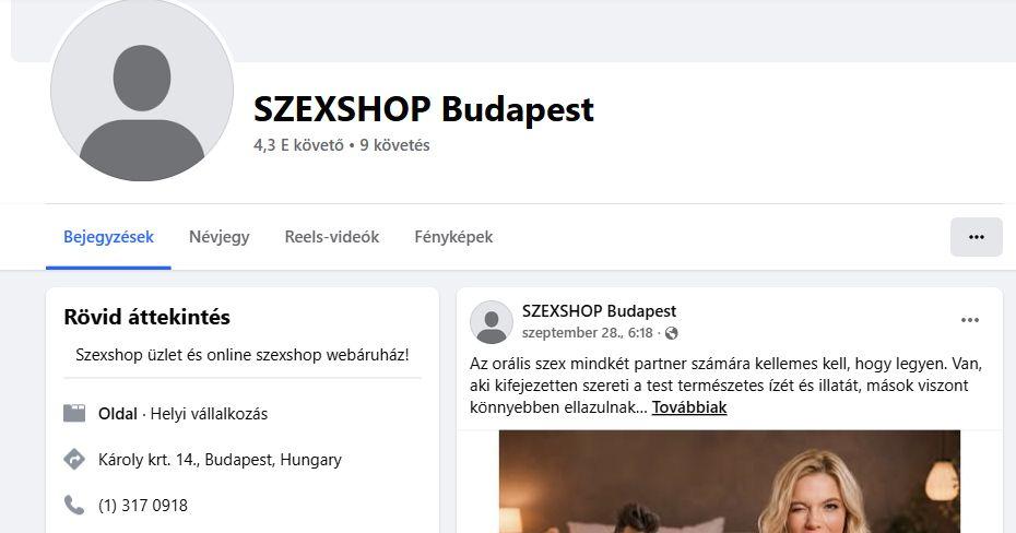SZEXSHOP Budapest – Facebook-oldal képernyőfotó