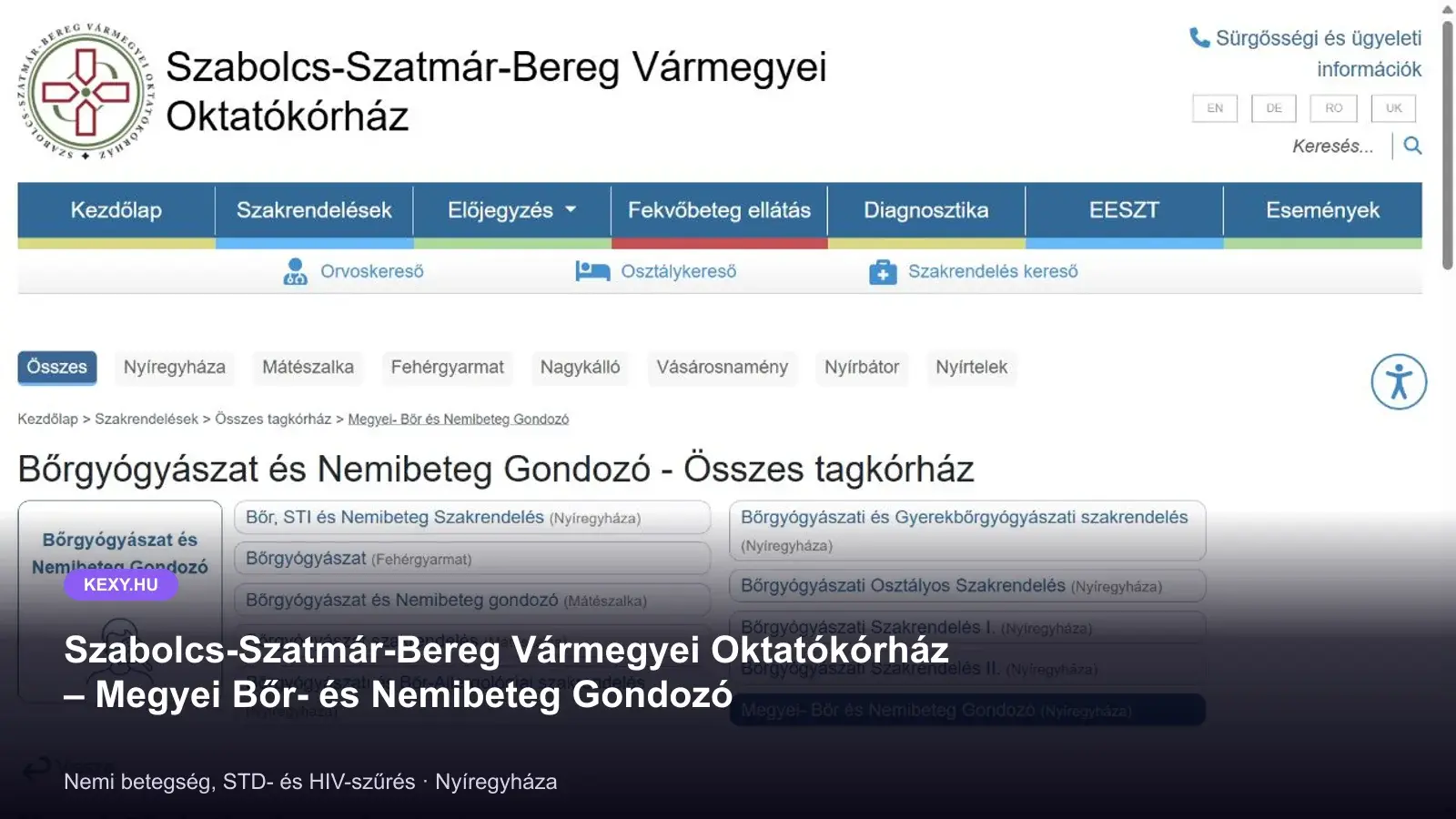 Szabolcs-Szatmár-Bereg Vármegyei Oktatókórház – Megyei Bőr- és Nemibeteg Gondozó képernyőfotó