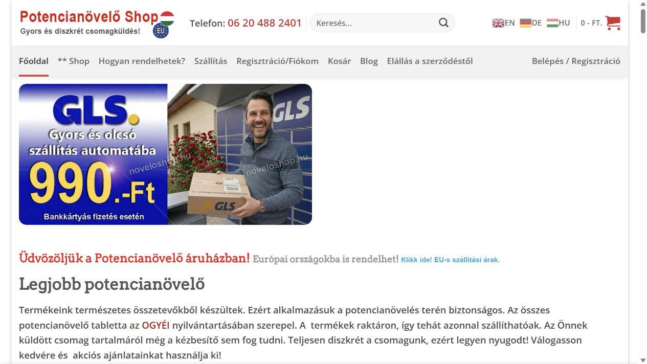 Potencianovelo-shop.hu képernyőfotó